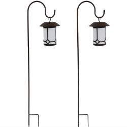 Traditional Outdoor Hanging Solar Lantern With Shepard Hook - Set of Two