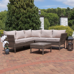 Sunnydaze Avel Wicker Rattan 4-Piece Sofa Sectional Patio Furniture Set with Taupe Cushions