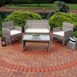 Lomero 4-Piece Lounger Patio Furniture Set with Brown Wicker and Beige Cushions