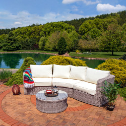 Sunnydaze Mollendo Wicker Rattan 4-Piece Sofa Sectional Patio Furniture Set with Beige Cushions