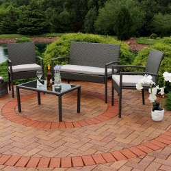 Sunnydaze Pompeii 4-Piece Wicker Rattan Lounger Patio Furniture Set with Grey Cushions