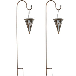 Decorative Cone Outdoor Hanging Solar Light With Shepherd Hook - Set of Two