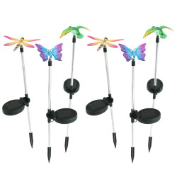 Solar Butterfly, Dragonfly, Hummingbird Stake LED Light - Set of 6