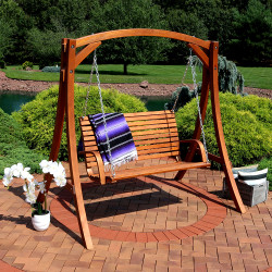 Sunnydaze Deluxe 2 Person Wooden Patio Swing for Patio, Deck or Yard