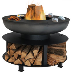 Sunnydaze 40-Inch Fire Pit with Cooking Ledge and Wood Storage
