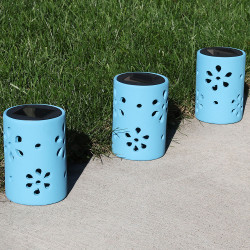 Blue Ceramic Jar Style Solar Light with Flower Cutouts