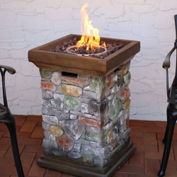 Cast Rock Column Design Propane Gas Fire Pit