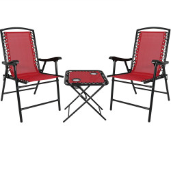 Red Outdoor Suspension Folding Patio Chairs with Side Table