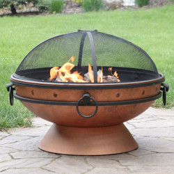 Sunnydaze Royal Cauldron Fire Pit, Copper Look, 30-Inch Firebowl with Handles and Spark Screen