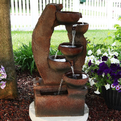 Sunnydaze 5-Tier Rustic Cascading Bowls Outdoor Fountain with LED Lights, 32-Inch Tall