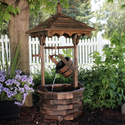 Sunnydaze Old-Fashioned Wood Wishing Well Fountain with Liner, 48-Inch Tall