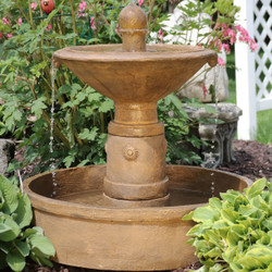 Sunnydaze Scrolled Vessel 2-Tier Outdoor Water Fountain, 28-Inch Tall
