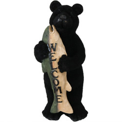 Sunnydaze Catch of the Day Rustic Bear with Fish Welcome Statue, 22-Inch Tall