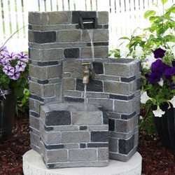 Sunnydaze 3-Tier Brickwork Outdoor Fountain with Spigot, 23-Inch Tall