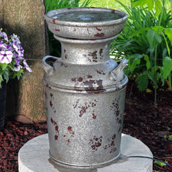 Sunnydaze Farmhouse Vintage Milk Can Birdbath Outdoor Fountain with LED Light, 20-Inch Tall