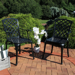 Set of 2 Cast Aluminum Patio Chairs with Crossweave Design