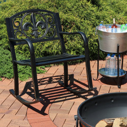 Sunnydaze Patio Rocking Chair, Durable Cast Iron Construction with Fleur-de-Lis Design
