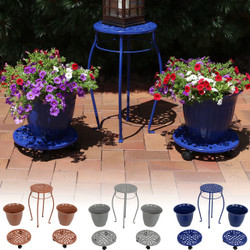 Cast Iron Planters, Plant Stand and Caddies with Wheels Set