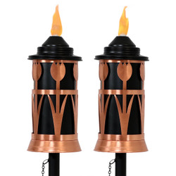 Copper Outdoor Torch in Copper with Tulip Jar Design, Set of 2