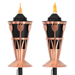 Copper Outdoor Torch in Copper with Tulip Design, Set of 2
