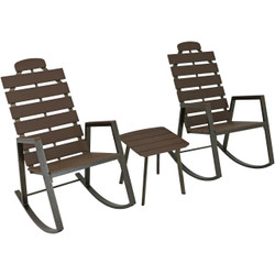 All-Weather Faux Wood Design Slatted Rocking Chair and Side Table 3-Piece Set
