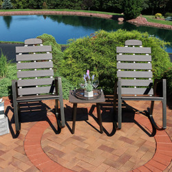 All-Weather Faux Wood Design Slatted Rocking Chair and Side Table 3-Piece Set