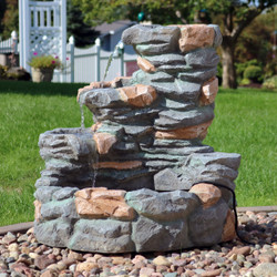 Sunnydaze 4-Tier Ledgestone Outdoor Waterfall Fountain, 29-Inch Tall