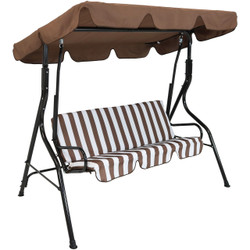 3-Person Steel Frame Adjustable Canopy Patio Swing with Striped Seat Cushion, Brown