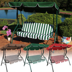 3-Person Steel Frame Adjustable Canopy Patio Swing with Striped Seat Cushion