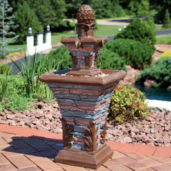 2-Tier Stacked Stone Look Outdoor Water Fountain with LED Rope Light
