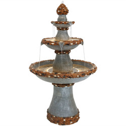 3-Tier Pebbled Edge Outdoor Water Fountain with LED Rope Lights