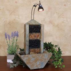 Towering Slate Indoor Tabletop Water Fountain with Spotlight