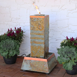 Outdoor Water Fountain Cube Column Tower with Torch Top
