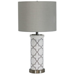 Indoor Table Lamp with French-Inspired Glass Cylinder Base and Fabric Lampshade