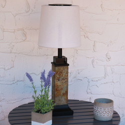 Outdoor Solar Table Lamp with Slim Slate Base and Fabric Shade