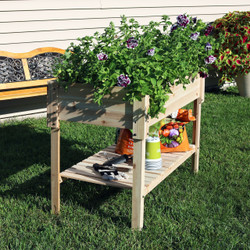 Raised Wood Garden Bed Planter Box with Shelf