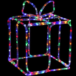 Multi-Color LED 3D Christmas Holiday Gift Box Silhouette at Night