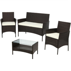 Galway 4-Piece Gray Rattan Outdoor Patio Furniture Set with Cushions