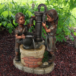 Jack and Jill at Farmhouse Pump and Well Outdoor Water Fountain