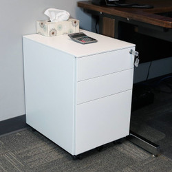 White Rolling Mobile File Cabinet with Keyed Lock