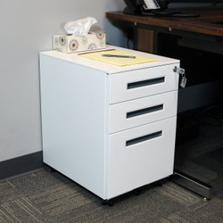 White Rolling Mobile File Cabinet with Keyed Lock
