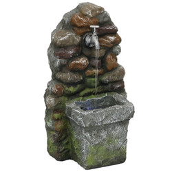 Rock Wall Outdoor Water Fountain with Basin and Spigot
