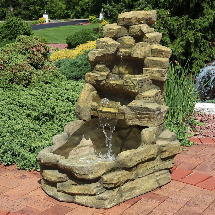 Sunnydaze Stone Falls Outdoor Fountain | Water Fountains