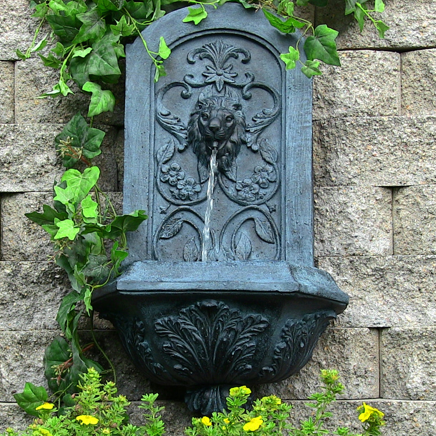 Sunnydaze Decorative Lion Solar Outdoor Wall Fountain ...