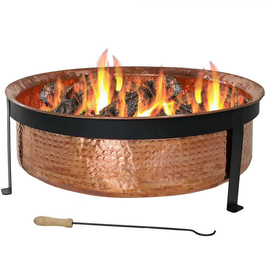 Sunnydaze Hammered Copper Fire Pit w/ Screen, 30-Inch