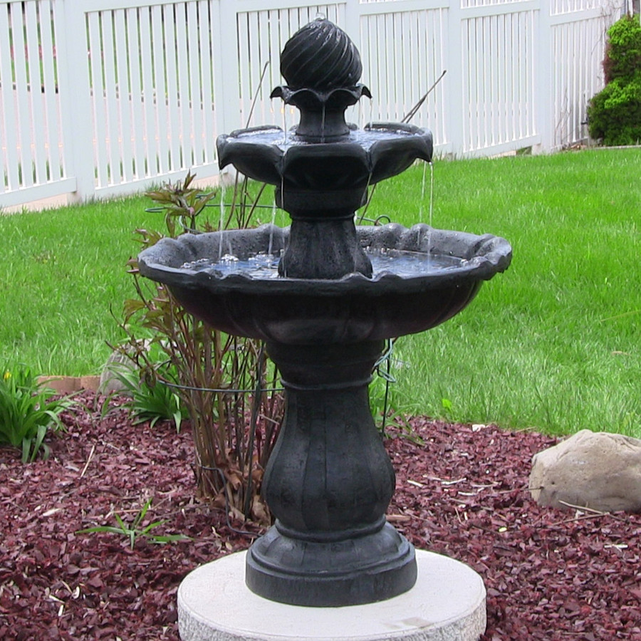 Sunnydaze 2-Tier Solar-On-Demand Fountain - Black