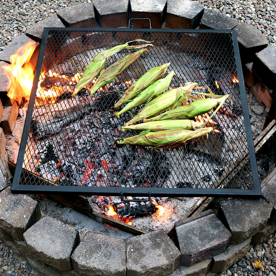 Sunnydaze X-Marks Square Fire Pit Cooking Grill