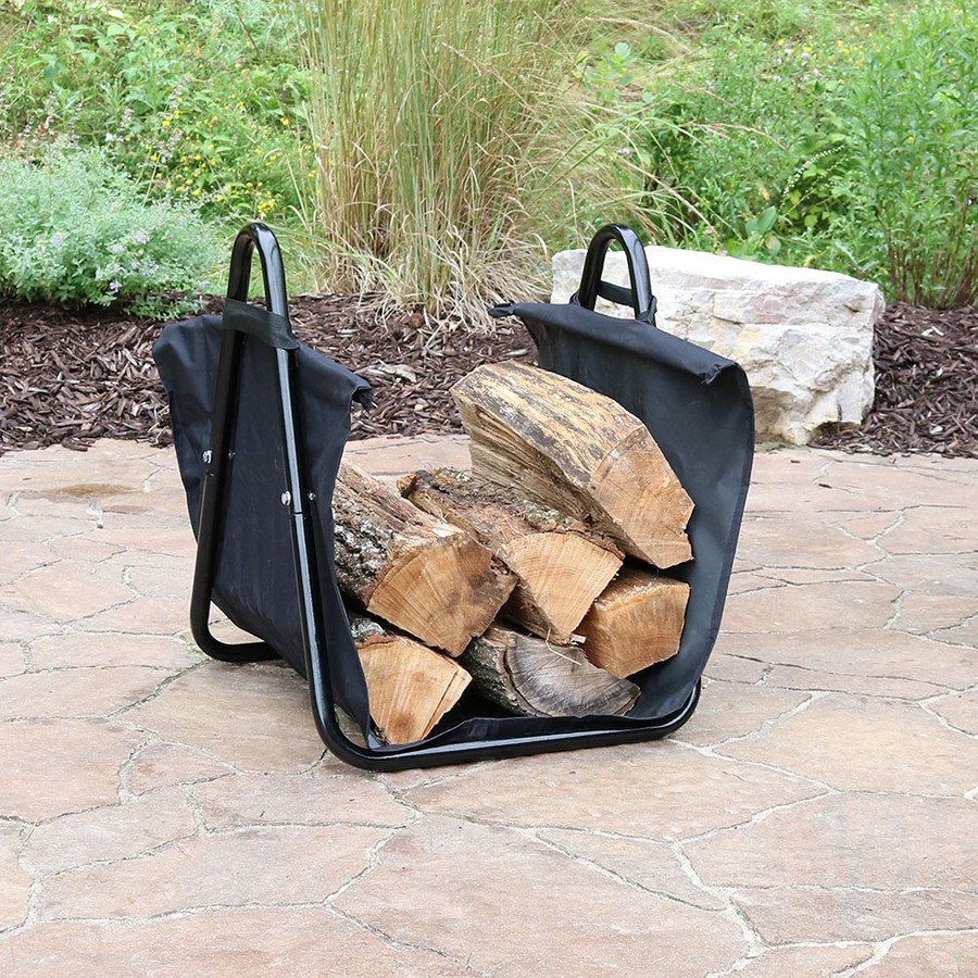 Sunnydaze Canvas Firewood Log Carrier with Handles, Heavy Duty Log Tote and Rack Included Fire Pits