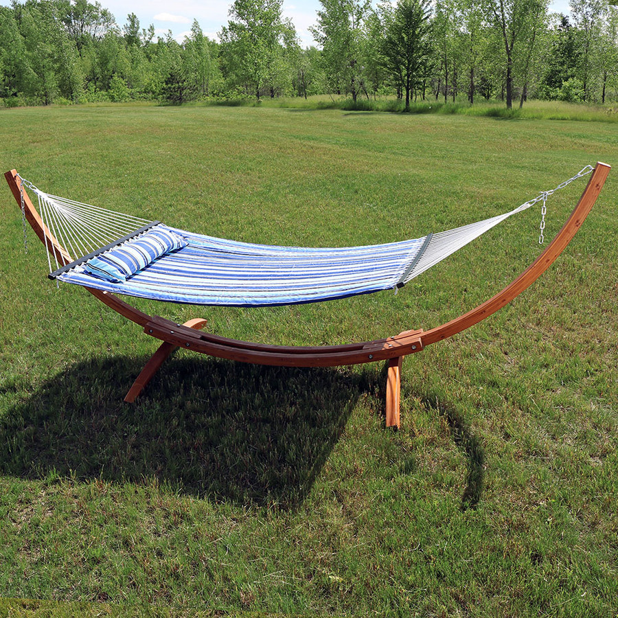 Sunnydaze Quilted Fabric Two-Person Hammock with Stand