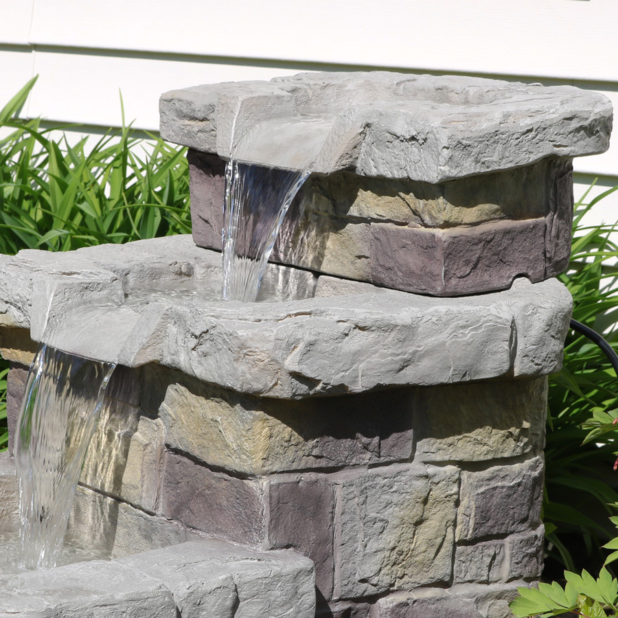 Sunnydaze 3-Tier Brick Steps Outdoor Water Fountain, 21 ...
